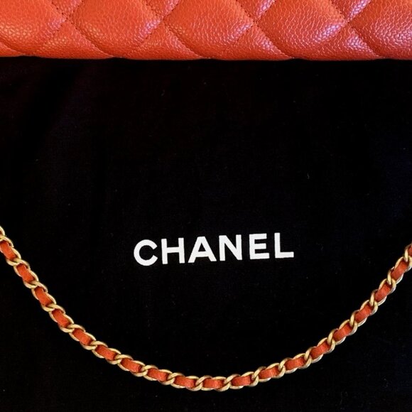 Chanel CC Classic Quilted Leather Flap Shoulder Bag Clutch Orange Gold Shine NIB - Picture 14 of 16